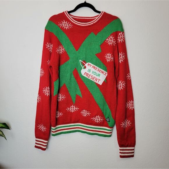 AMERICAN STITCH Red My Presence Is Your Present Ugly Christmas Sweater Sz L - Picture 2 of 11